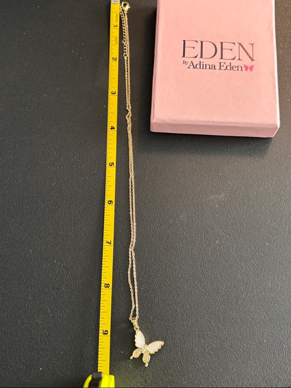 Adina Eden Gold Necklace with Cream Enamel Butterfly Pendant